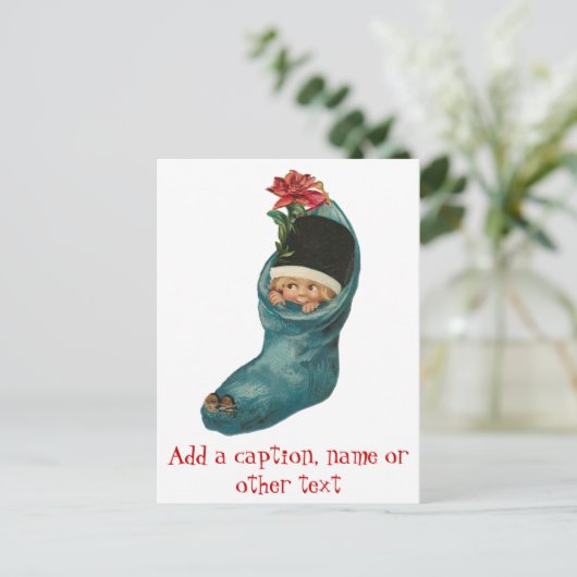 ソックスの赤ちゃんのホリデーカード シーズンポストカード (スタンド正面)