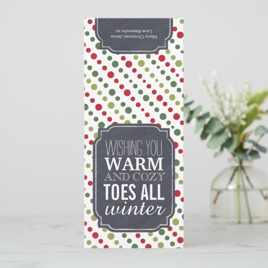 ソックスを包むための"暖かく、居心地のよいつま先"の-ギフトのラベル シーズンカード (スタンド正面)
