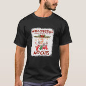 ソックスクリスマス猫の平和愛の喜びと猫 Tシャツ (正面)