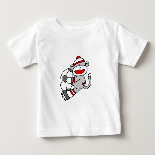 ソックス猿のサッカーのTシャツおよびギフト ベビーTシャツ (正面)