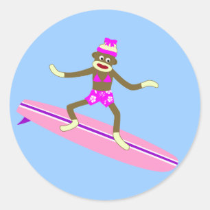 ソックス猿のサーファーの女の子 ラウンドシール