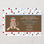 ソックス猿のバースデーパーティ招待状の男の子の子供 招待状 (正面/裏面)