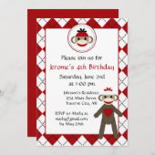 ソックス猿のバースデーパーティ招待状 招待状 (正面/裏面)