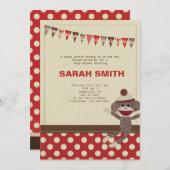 ソックス猿のベビーシャワーの招待 招待状 (正面/裏面)