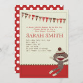 ソックス猿のベビーシャワーの招待 招待状 (正面/裏面)