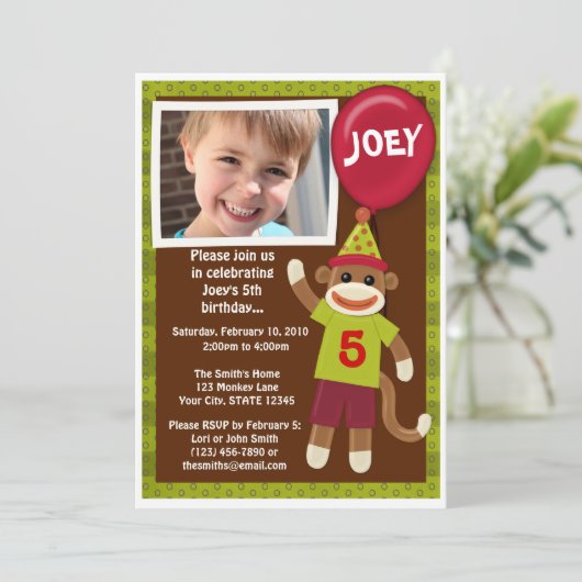 ソックス猿のモンキービジネスの誕生日の招待状 招待状 (スタンド正面)