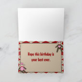 ソックス猿の女の子のギンガムの誕生会 カード (内部)