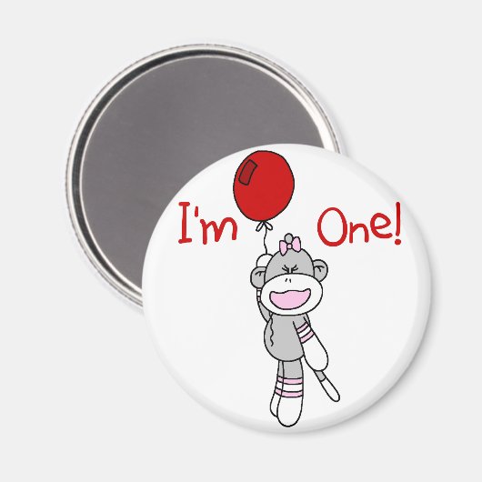 ソックス猿の最初誕生日のTシャツおよびギフト マグネット (正面/裏面)