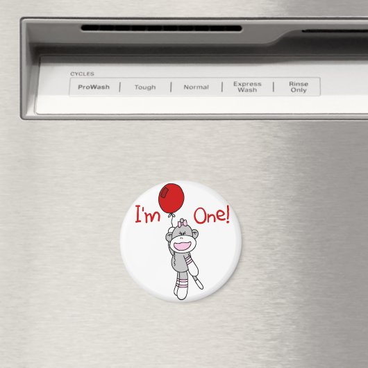 ソックス猿の最初誕生日のTシャツおよびギフト マグネット (インサイチュ (食洗機))