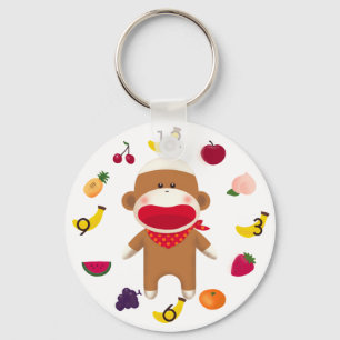 ソックス猿の果物かごKeychain キーホルダー