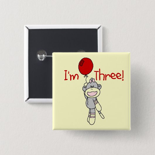 ソックス猿の第3誕生日のTシャツおよびギフト 缶バッジ (正面&裏面)