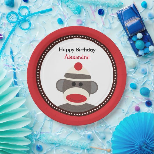 ソックス猿の誕生会のプレートかベビーシャワー ペーパープレート (パーティー)