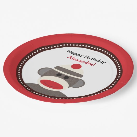 ソックス猿の誕生会のプレートかベビーシャワー ペーパープレート (アングル)