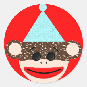 ソックス猿の誕生日のステッカー ラウンドシール
