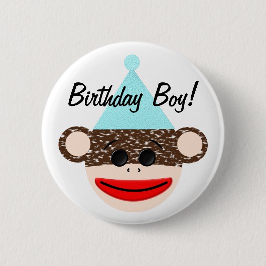 ソックス猿の誕生日の男の子ボタン 缶バッジ (正面)
