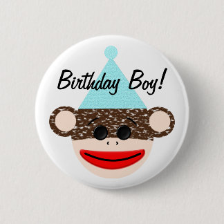ソックス猿の誕生日の男の子ボタン 缶バッジ
