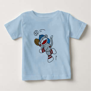 ソックス猿の野球の伝染性の球のTシャツ ベビーTシャツ