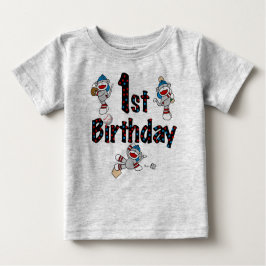 ソックス猿の野球の第1誕生日 ベビーTシャツ