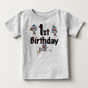 ソックス猿の野球の第1誕生日 ベビーTシャツ