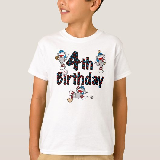 ソックス猿の野球の第4誕生日 Tシャツ (正面)