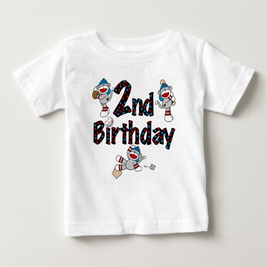 ソックス猿の野球の誕生日 ベビーTシャツ (正面)