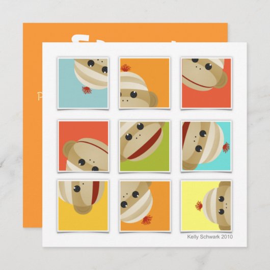 ソックス猿はブロックの正方形の招待状を強打します 招待状 (正面/裏面)