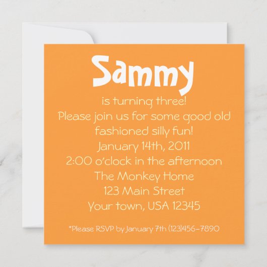 ソックス猿はブロックの正方形の招待状を強打します 招待状 (裏面)