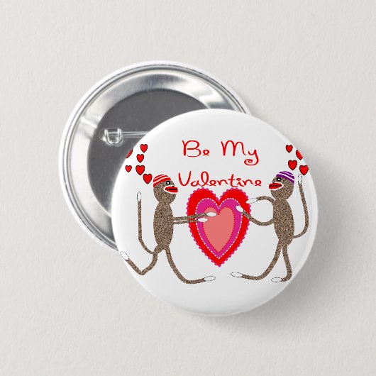 ソックス猿は"私のバレンタイン"のかわいいギフトです 缶バッジ (正面&裏面)