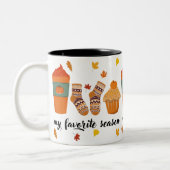 ソックス、マフィン、ラテのある秋のモチーフ ツートーンマグカップ (左)