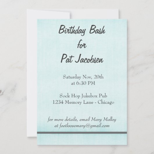 ソックホップパーティータイムレトロパーソナライズされた 招待状 (裏面)
