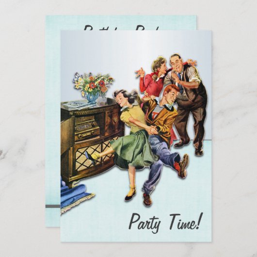 ソックホップパーティータイムレトロパーソナライズされた 招待状 (正面/裏面)