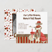 ソックモンキーと三輪車と男の子の誕生のお知らせ 案内状 (正面/裏面)