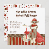 ソックモンキーと三輪車の男の子誕生のお知らせ 案内状 (正面/裏面)