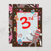 ソックモンキーの誕生日パーティーバナー 3歳 ポストカード (正面/裏面)