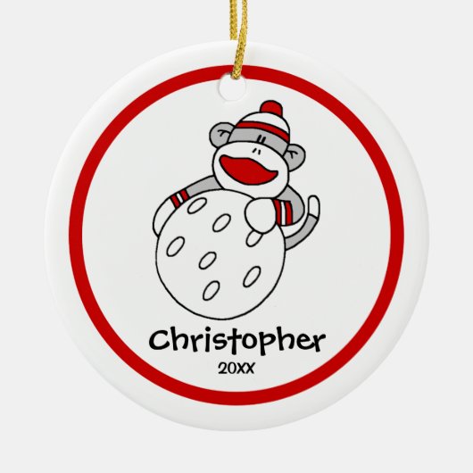 ソックモンキーゴルフボーイのクリスマス装飾品 セラミックオーナメント (正面)
