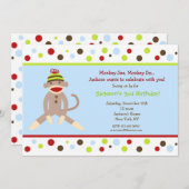 ソックモンキーバースデーパーティ招待状ズキッズ 招待状 (正面/裏面)
