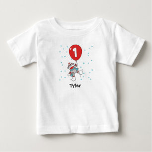 ソックモンキーファースト誕生日ベビーTシャツ ベビーTシャツ