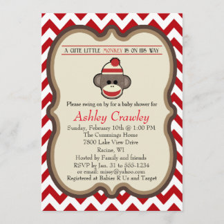 ソックモンキーベビーシャワー招待状カスタマイズ-  招待状