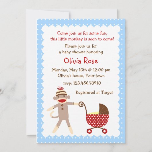 ソックモンキーベビーシャワー招待状 招待状 (正面)