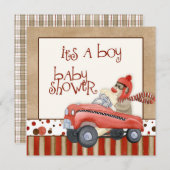 ソックモンキーペダル車、男の子の赤ちゃんシャワー招待状 招待状 (正面/裏面)