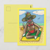 ソックモンキーレッドBIKINI、ビーチ漫画おもしろい ポストカード (正面/裏面)