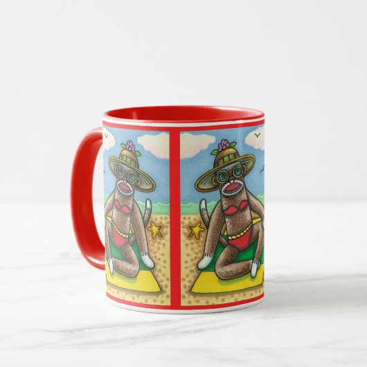 ソックモンキーレッドBIKINI、ビーチ漫画おもしろい マグカップ (正面左)