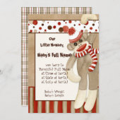 ソックモンキー男の子誕生発表 案内状 (正面/裏面)