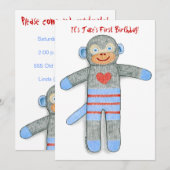 ソックモンキー誕生日パーティー招待状 招待状 (正面/裏面)