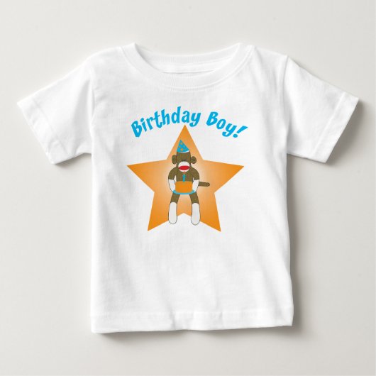 ソックモンキー誕生日ボーイ ベビーTシャツ (正面)
