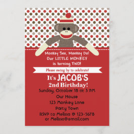 ソックモンキー2回目の誕生日パーティー招待状- 招待状