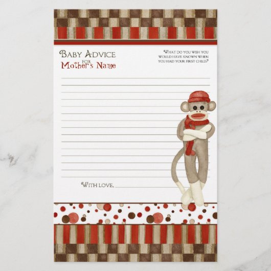 ソックモンキー、三輪車、男の子の赤ちゃんシャワーアドバイス (正面)