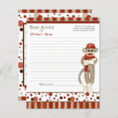 ソックモンキー、三輪車、男の子の赤ちゃんシャワーアドバイス (正面/裏面)