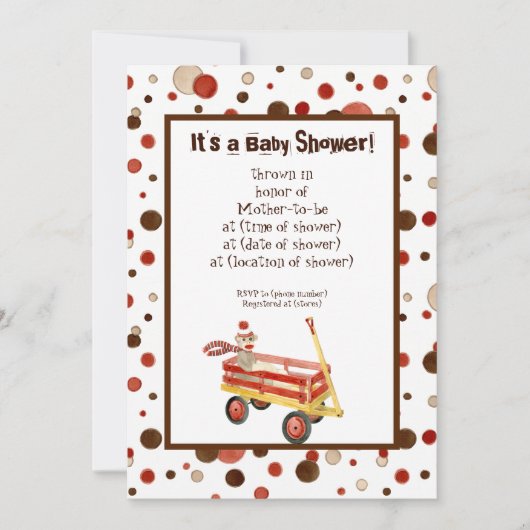 ソックモンキー 男の子 ベビーシャワー 招待状 (正面)