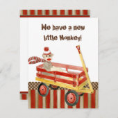 ソックモンキー 赤いワゴン 男の子の誕生発表 案内状 (正面/裏面)